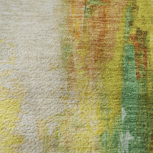 HomeRoots 9' X 12' Vibrant Green, Gold & Orange Abstract Washable Area Rug with UV Protection for Homes 709913