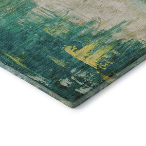 HomeRoots 10' Vibrant Green, Gold & Orange Abstract Washable Area Rug with UV Protection for High-Traffic Spaces 709914