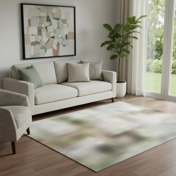 HomeRoots 8' Soft Abstract Pale Aqua and Teal Round Rug - Washable, UV-Protected, Stain-Resistant Design 709917