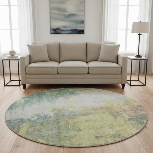 HomeRoots 8' X 10' Contemporary Abstract Washable Area Rug in Pale Aqua, Ivory, and Teal with UV Protection 709918