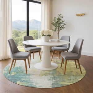 HomeRoots 8' X 10' Contemporary Abstract Washable Area Rug in Pale Aqua, Ivory, and Teal with UV Protection 709918