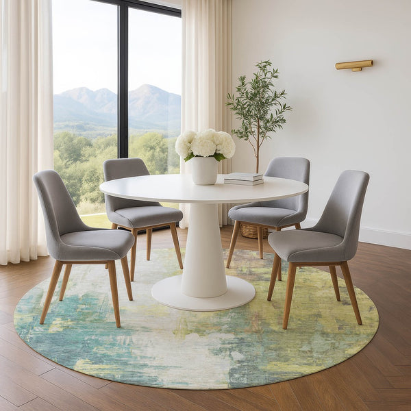 HomeRoots 8' X 10' Contemporary Abstract Washable Area Rug in Pale Aqua, Ivory, and Teal with UV Protection 709918