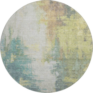 HomeRoots 8' X 10' Contemporary Abstract Washable Area Rug in Pale Aqua, Ivory, and Teal with UV Protection 709918