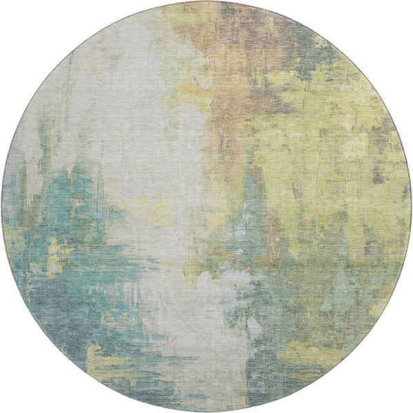 HomeRoots 8' X 10' Contemporary Abstract Washable Area Rug in Pale Aqua, Ivory, and Teal with UV Protection 709918