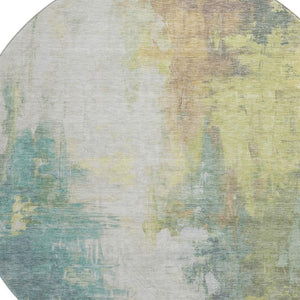 HomeRoots 8' X 10' Contemporary Abstract Washable Area Rug in Pale Aqua, Ivory, and Teal with UV Protection 709918