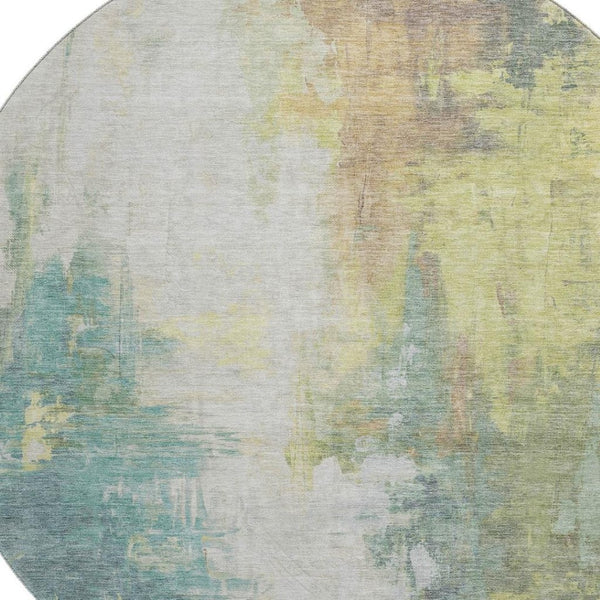 HomeRoots 8' X 10' Contemporary Abstract Washable Area Rug in Pale Aqua, Ivory, and Teal with UV Protection 709918