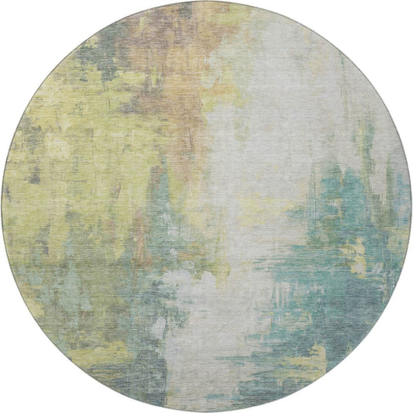 HomeRoots 8' X 10' Contemporary Abstract Washable Area Rug in Pale Aqua, Ivory, and Teal with UV Protection 709918