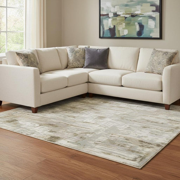 HomeRoots 9' X 12' Modern Abstract Washable Area Rug in Pale Aqua & Teal - UV Protection, Easy Care Design 709919