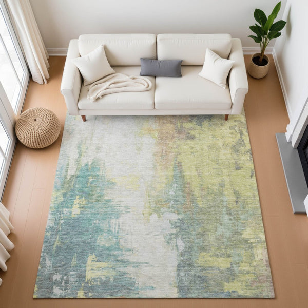 HomeRoots 10' X 14' Pale Aqua Ivory Teal Abstract Area Rug – Durable, Washable, UV-Protected & Kid-Friendly! 709920