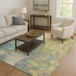 HomeRoots 10' X 14' Pale Aqua Ivory Teal Abstract Area Rug – Durable, Washable, UV-Protected & Kid-Friendly! 709920