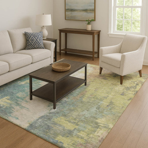 HomeRoots 10' X 14' Pale Aqua Ivory Teal Abstract Area Rug – Durable, Washable, UV-Protected & Kid-Friendly! 709920