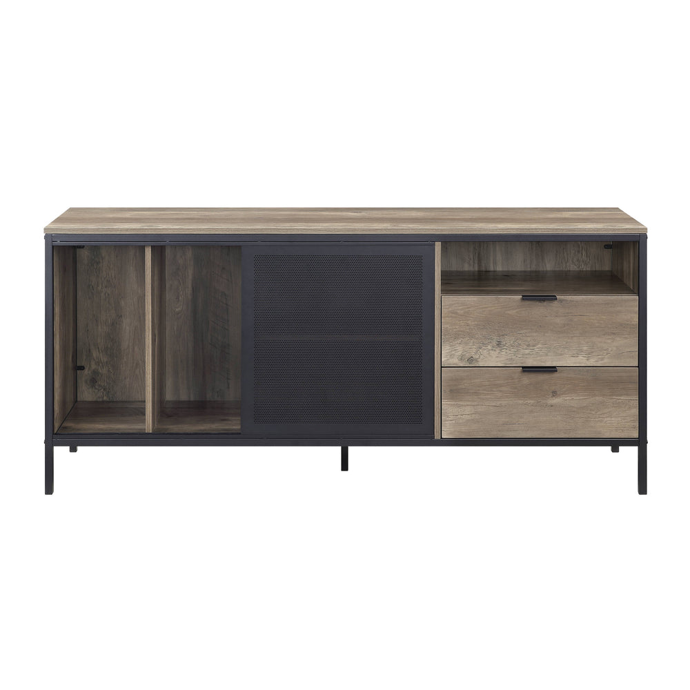 English Elm Nantan Rustic Oak & Black TV Stand with 2 Drawers, 5 Open Shelves, Industrial Modern Media Console B2726S00222