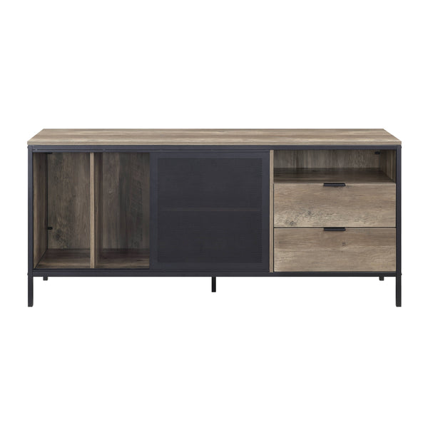 English Elm Nantan Rustic Oak & Black TV Stand with 2 Drawers, 5 Open Shelves, Industrial Modern Media Console B2726S00222