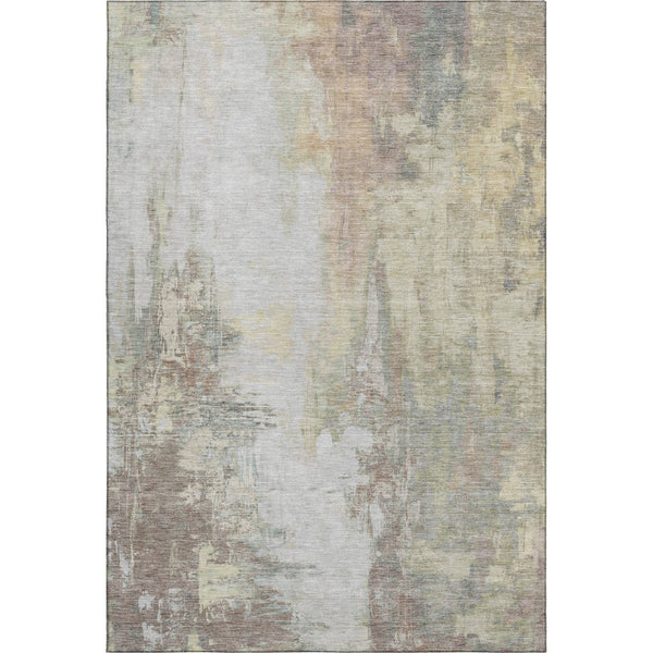 HomeRoots 8' Modern Tan Beige Gray Abstract Washable Round Rug with UV Protection for Family-Friendly Spaces 709923