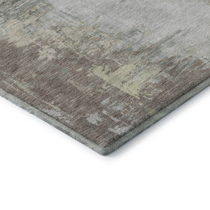 HomeRoots 8' Modern Tan Beige Gray Abstract Washable Round Rug with UV Protection for Family-Friendly Spaces 709923