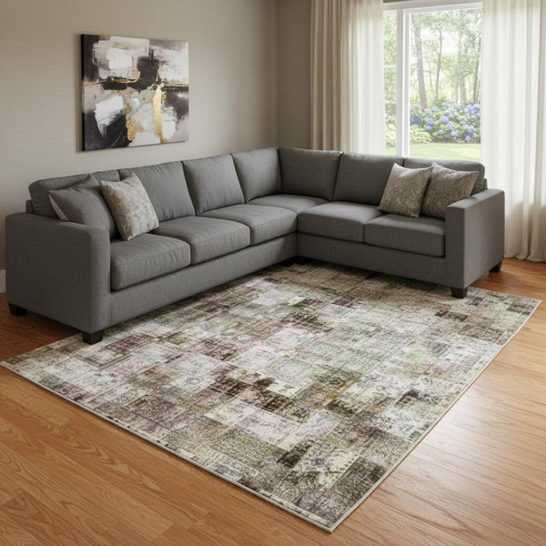 HomeRoots 9' X 12' Tan Beige Gray Abstract Area Rug - Stylish, Stain Resistant & UV Protected for Modern Homes 709925