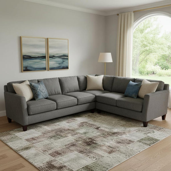 HomeRoots 10' X 14' Washable Tan Beige & Gray Abstract Area Rug with UV Protection for Modern Living Spaces 709926