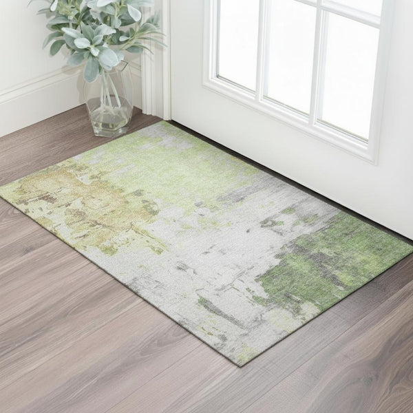 HomeRoots 5' X 8' Artichoke Green Abstract Area Rug - Stylish, Washable, UV Protected, Perfect for Pets & Kids 709928