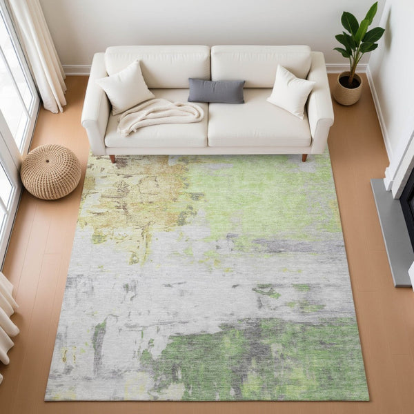 HomeRoots 5' X 8' Artichoke Green Abstract Area Rug - Stylish, Washable, UV Protected, Perfect for Pets & Kids 709928