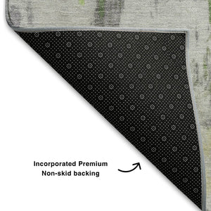 HomeRoots 5' X 8' Artichoke Green Abstract Area Rug - Stylish, Washable, UV Protected, Perfect for Pets & Kids 709928