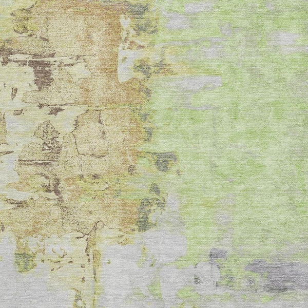 HomeRoots 8' Artichoke Green Ivory Gold Abstract Washable Round Rug - UV Protected, Stain-Resistant, Non-Slip! 709929
