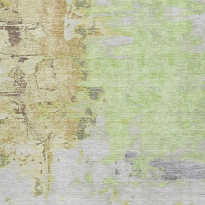 HomeRoots 9' X 12' Artichoke Green Ivory Gold Abstract Washable Area Rug – Durable, UV Protected & Stylish! 709931