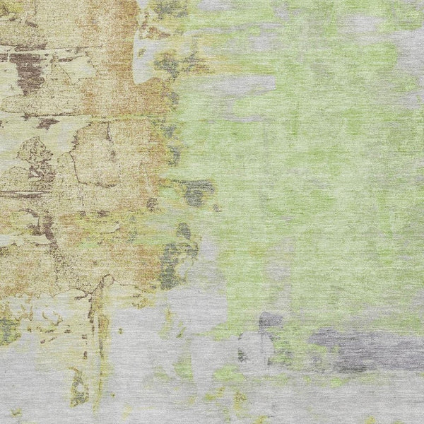 HomeRoots 9' X 12' Artichoke Green Ivory Gold Abstract Washable Area Rug – Durable, UV Protected & Stylish! 709931