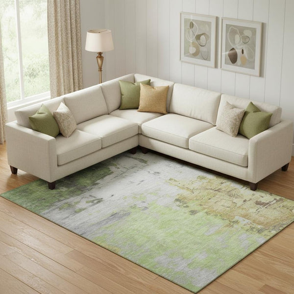 HomeRoots 10' X 14' Artichoke Green & Gold Abstract Washable Area Rug - UV Protected, Stain Resistant Design 709932