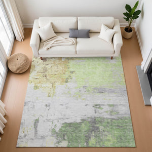 HomeRoots 10' X 14' Artichoke Green & Gold Abstract Washable Area Rug - UV Protected, Stain Resistant Design 709932