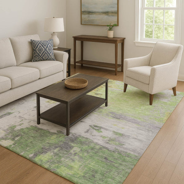 HomeRoots 10' X 14' Artichoke Green & Gold Abstract Washable Area Rug - UV Protected, Stain Resistant Design 709932