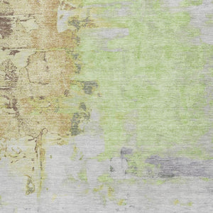 HomeRoots 10' X 14' Artichoke Green & Gold Abstract Washable Area Rug - UV Protected, Stain Resistant Design 709932