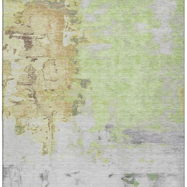 HomeRoots 10' X 14' Artichoke Green & Gold Abstract Washable Area Rug - UV Protected, Stain Resistant Design 709932