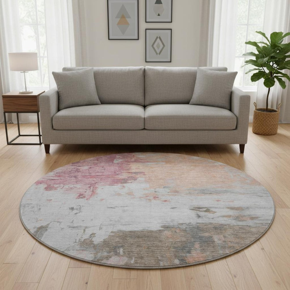 HomeRoots 8' X 10' Washable Abstract Area Rug in Salmon, Ivory & Brown – Durable, Stain-Resistant & UV Protected 709936