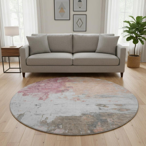 HomeRoots 8' X 10' Washable Abstract Area Rug in Salmon, Ivory & Brown – Durable, Stain-Resistant & UV Protected 709936
