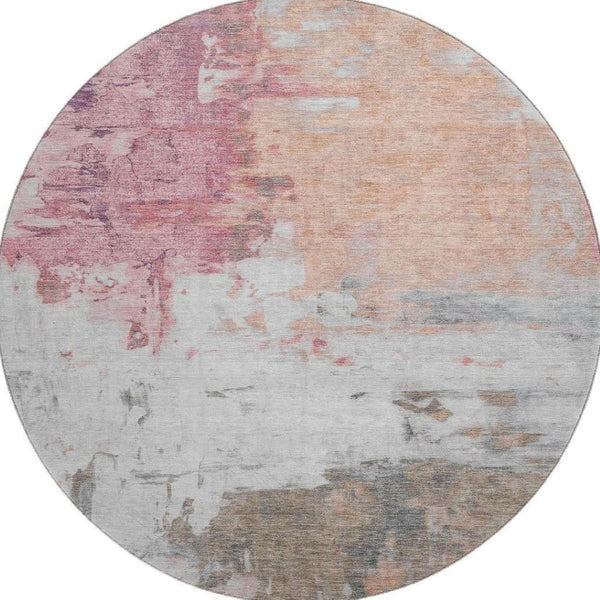 HomeRoots 8' X 10' Washable Abstract Area Rug in Salmon, Ivory & Brown – Durable, Stain-Resistant & UV Protected 709936