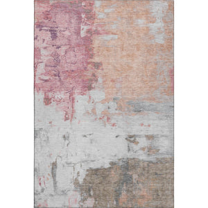 HomeRoots 9' X 12' Salmon Ivory Brown Abstract Washable Area Rug with UV Protection for Modern Spaces 709937