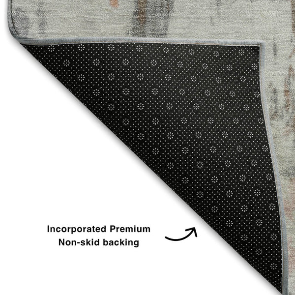 HomeRoots 9' X 12' Salmon Ivory Brown Abstract Washable Area Rug with UV Protection for Modern Spaces 709937