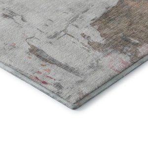 HomeRoots 9' X 12' Salmon Ivory Brown Abstract Washable Area Rug with UV Protection for Modern Spaces 709937