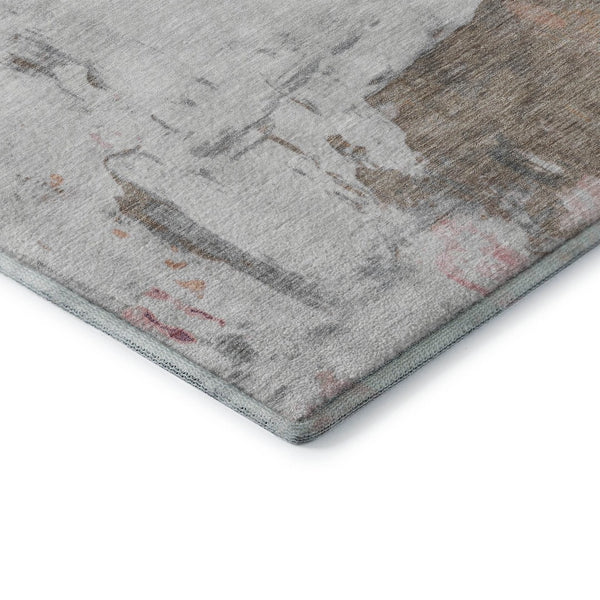 HomeRoots 9' X 12' Salmon Ivory Brown Abstract Washable Area Rug with UV Protection for Modern Spaces 709937