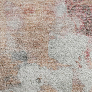 HomeRoots 10' Salmon Ivory & Brown Abstract Area Rug - Washable, UV Protected, Ideal for Kids & Pets! 709938