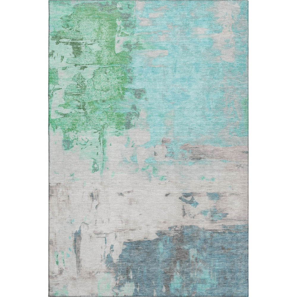 HomeRoots 5' Teal Green & Ivory Abstract Area Rug – Washable, UV Protected, Durable for Family Homes & Kids 709940