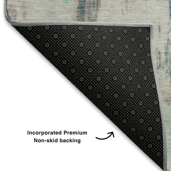 HomeRoots 5' Teal Green & Ivory Abstract Area Rug – Washable, UV Protected, Durable for Family Homes & Kids 709940