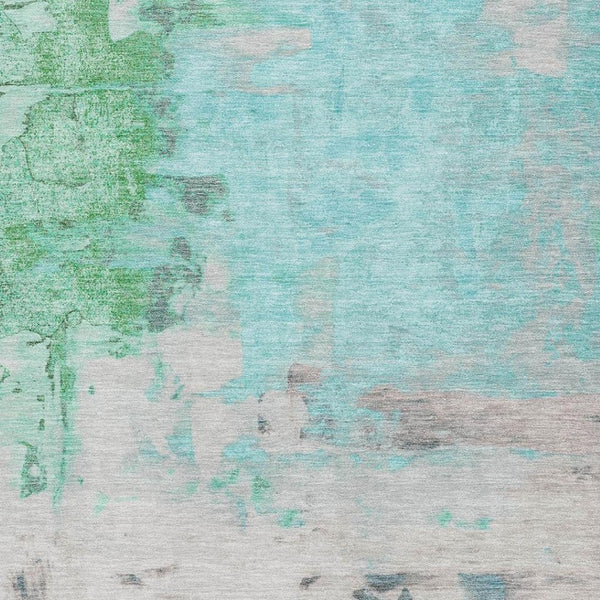 HomeRoots 5' Teal Green & Ivory Abstract Area Rug – Washable, UV Protected, Durable for Family Homes & Kids 709940