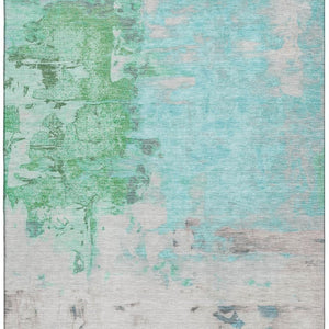 HomeRoots 5' Teal Green & Ivory Abstract Area Rug – Washable, UV Protected, Durable for Family Homes & Kids 709940