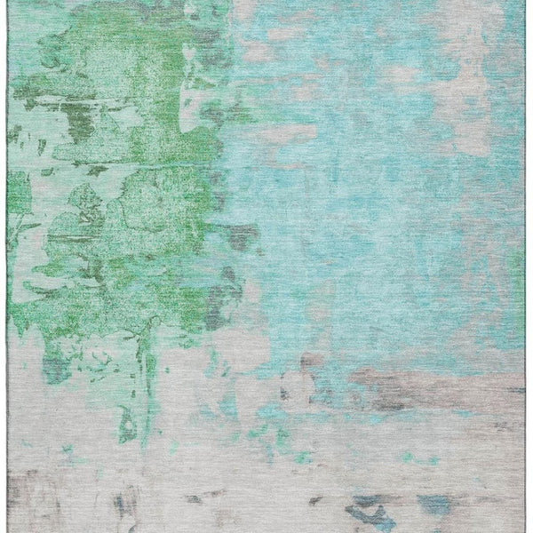 HomeRoots 5' Teal Green & Ivory Abstract Area Rug – Washable, UV Protected, Durable for Family Homes & Kids 709940