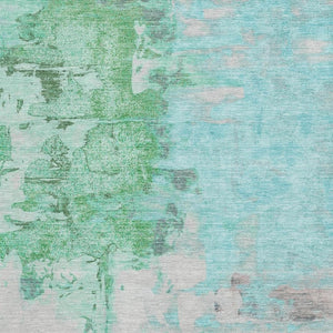 HomeRoots 8' Teal Green & Ivory Abstract Round Rug - Washable, UV Protected, Stylish & Durable for Any Space 709941