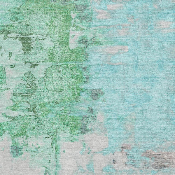 HomeRoots 8' Teal Green & Ivory Abstract Round Rug - Washable, UV Protected, Stylish & Durable for Any Space 709941