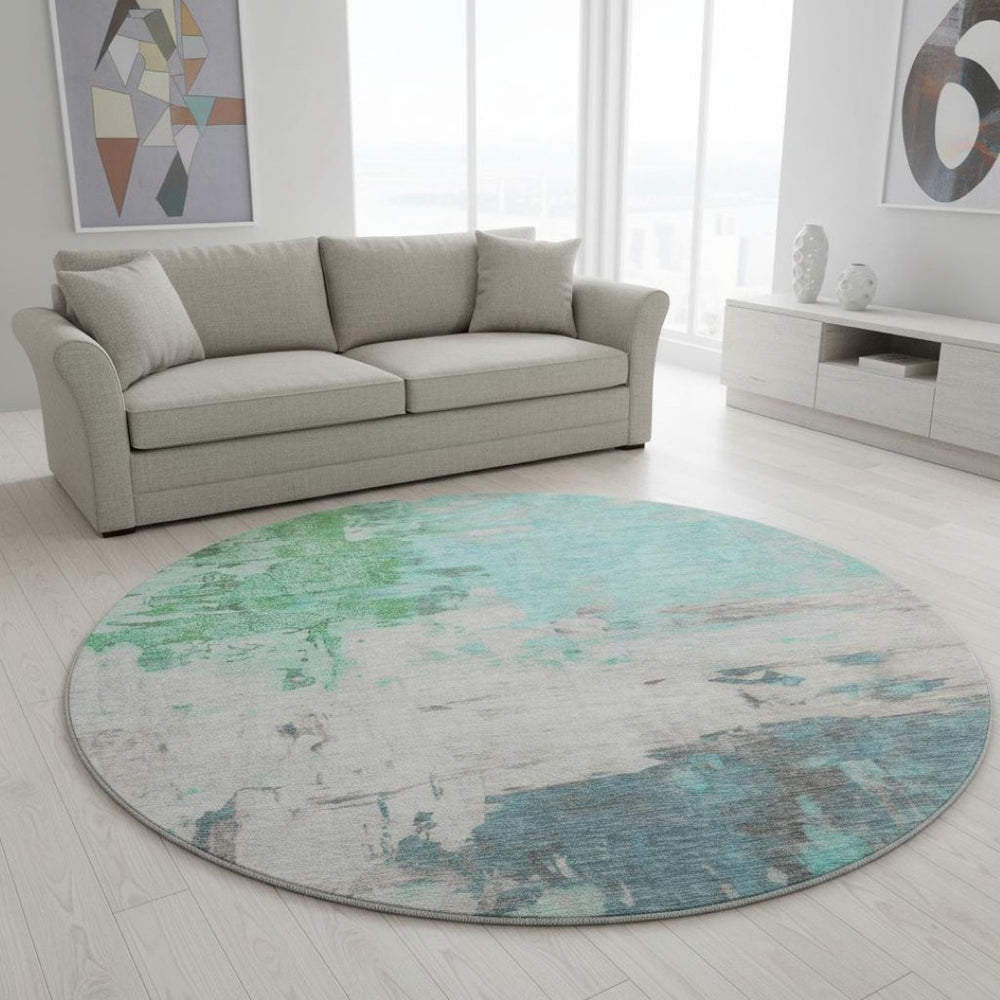 HomeRoots 8' X 10' Teal Green and Ivory Abstract Area Rug - Washable, Stain Resistant, UV Protected for Homes 709942