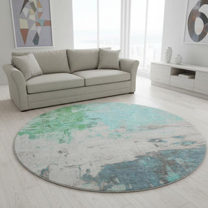 HomeRoots 8' X 10' Teal Green and Ivory Abstract Area Rug - Washable, Stain Resistant, UV Protected for Homes 709942