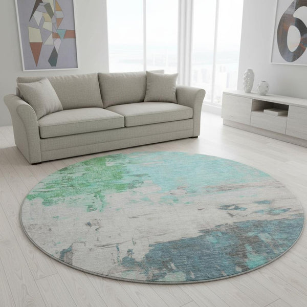 HomeRoots 8' X 10' Teal Green and Ivory Abstract Area Rug - Washable, Stain Resistant, UV Protected for Homes 709942